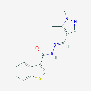 molecular formula C15H14N4OS B454382 N'-[(E)-(1,5-dimethyl-1H-pyrazol-4-yl)methylidene]-1-benzothiophene-3-carbohydrazide 