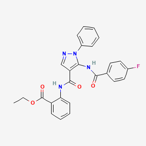 molecular formula C26H21FN4O4 B4543847 ethyl 2-[({5-[(4-fluorobenzoyl)amino]-1-phenyl-1H-pyrazol-4-yl}carbonyl)amino]benzoate 