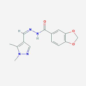 molecular formula C14H14N4O3 B454389 N'-[(Z)-(1,5-dimethyl-1H-pyrazol-4-yl)methylidene]-1,3-benzodioxole-5-carbohydrazide 