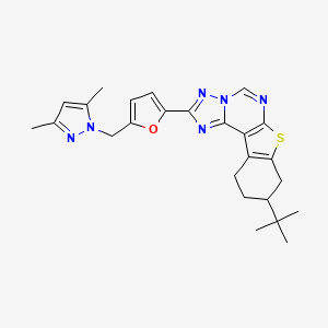 molecular formula C25H28N6OS B4543967 9-tert-butyl-2-{5-[(3,5-dimethyl-1H-pyrazol-1-yl)methyl]-2-furyl}-8,9,10,11-tetrahydro[1]benzothieno[3,2-e][1,2,4]triazolo[1,5-c]pyrimidine 