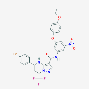 molecular formula C28H23BrF3N5O5 B454400 5-(4-bromophenyl)-N-{3-(4-ethoxyphenoxy)-5-nitrophenyl}-7-(trifluoromethyl)-4,5,6,7-tetrahydropyrazolo[1,5-a]pyrimidine-3-carboxamide 