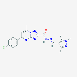 molecular formula C20H19ClN8O B454403 5-(4-chlorophenyl)-7-methyl-N'-[(1,3,5-trimethyl-1H-pyrazol-4-yl)methylene][1,2,4]triazolo[1,5-a]pyrimidine-2-carbohydrazide 