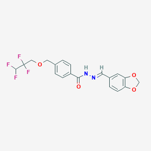 molecular formula C19H16F4N2O4 B454404 N'-(1,3-benzodioxol-5-ylmethylene)-4-[(2,2,3,3-tetrafluoropropoxy)methyl]benzohydrazide 