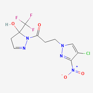 molecular formula C10H9ClF3N5O4 B4544083 1-[3-(4-chloro-3-nitro-1H-pyrazol-1-yl)propanoyl]-5-(trifluoromethyl)-4,5-dihydro-1H-pyrazol-5-ol 