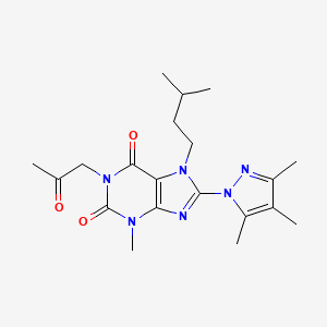 molecular formula C20H28N6O3 B4544092 3-methyl-7-(3-methylbutyl)-1-(2-oxopropyl)-8-(3,4,5-trimethyl-1H-pyrazol-1-yl)-3,7-dihydro-1H-purine-2,6-dione 