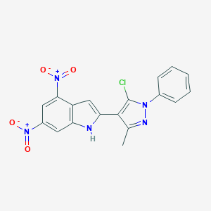 molecular formula C18H12ClN5O4 B454410 2-(5-chloro-3-methyl-1-phenyl-1H-pyrazol-4-yl)-4,6-bisnitro-1H-indole 