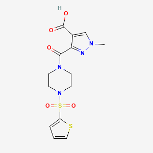 molecular formula C14H16N4O5S2 B4544149 1-methyl-3-{[4-(2-thienylsulfonyl)-1-piperazinyl]carbonyl}-1H-pyrazole-4-carboxylic acid 