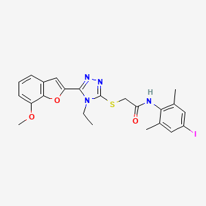 molecular formula C23H23IN4O3S B4544201 2-{[4-ethyl-5-(7-methoxy-1-benzofuran-2-yl)-4H-1,2,4-triazol-3-yl]thio}-N-(4-iodo-2,6-dimethylphenyl)acetamide 