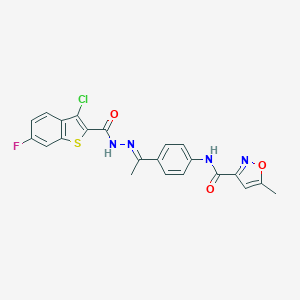 molecular formula C22H16ClFN4O3S B454421 N-(4-{N-[(3-chloro-6-fluoro-1-benzothien-2-yl)carbonyl]ethanehydrazonoyl}phenyl)-5-methyl-3-isoxazolecarboxamide 