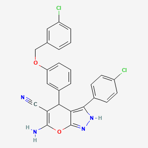 6-amino-4-{3-[(3-chlorobenzyl)oxy]phenyl}-3-(4-chlorophenyl)-1,4-dihydropyrano[2,3-c]pyrazole-5-carbonitrile