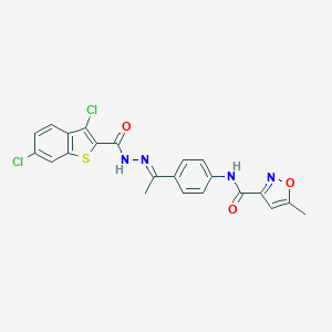 molecular formula C22H16Cl2N4O3S B454428 N-(4-{N-[(3,6-dichloro-1-benzothien-2-yl)carbonyl]ethanehydrazonoyl}phenyl)-5-methyl-3-isoxazolecarboxamide 