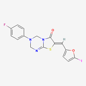 3-(4-fluorophenyl)-7-[(5-iodo-2-furyl)methylene]-3,4-dihydro-2H-[1,3]thiazolo[3,2-a][1,3,5]triazin-6(7H)-one