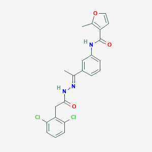 molecular formula C22H19Cl2N3O3 B454436 N-(3-{N-[(2,6-dichlorophenyl)acetyl]ethanehydrazonoyl}phenyl)-2-methyl-3-furamide 