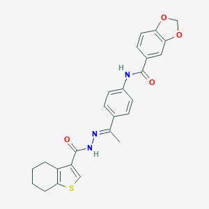 molecular formula C25H23N3O4S B454439 N-{4-[N-(4,5,6,7-tetrahydro-1-benzothien-3-ylcarbonyl)ethanehydrazonoyl]phenyl}-1,3-benzodioxole-5-carboxamide 