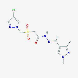 molecular formula C12H15ClN6O3S B4544398 2-{[(4-chloro-1H-pyrazol-1-yl)methyl]sulfonyl}-N'-[(1,3-dimethyl-1H-pyrazol-4-yl)methylene]acetohydrazide 
