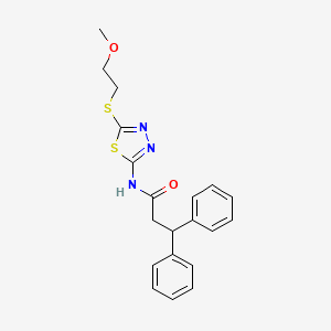 molecular formula C20H21N3O2S2 B4544472 N-{5-[(2-methoxyethyl)thio]-1,3,4-thiadiazol-2-yl}-3,3-diphenylpropanamide 