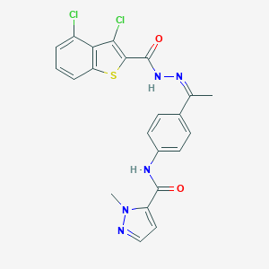molecular formula C22H17Cl2N5O2S B454449 N-(4-{N-[(3,4-dichloro-1-benzothien-2-yl)carbonyl]ethanehydrazonoyl}phenyl)-1-methyl-1H-pyrazole-5-carboxamide 