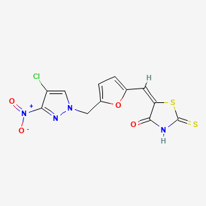 molecular formula C12H7ClN4O4S2 B4544560 5-({5-[(4-chloro-3-nitro-1H-pyrazol-1-yl)methyl]-2-furyl}methylene)-2-mercapto-1,3-thiazol-4(5H)-one 