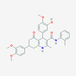 molecular formula C33H34N2O6 B4544616 7-(3,4-dimethoxyphenyl)-4-(3-hydroxy-4-methoxyphenyl)-2-methyl-N-(2-methylphenyl)-5-oxo-1,4,5,6,7,8-hexahydro-3-quinolinecarboxamide 