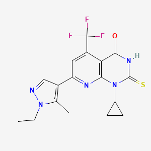 molecular formula C17H16F3N5OS B4544781 1-cyclopropyl-7-(1-ethyl-5-methyl-1H-pyrazol-4-yl)-2-mercapto-5-(trifluoromethyl)pyrido[2,3-d]pyrimidin-4(1H)-one 