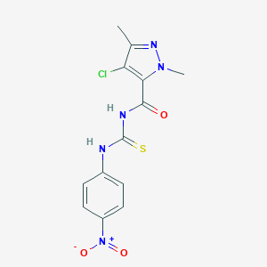 molecular formula C13H12ClN5O3S B454480 N-[(4-chloro-1,3-dimethyl-1H-pyrazol-5-yl)carbonyl]-N'-{4-nitrophenyl}thiourea 