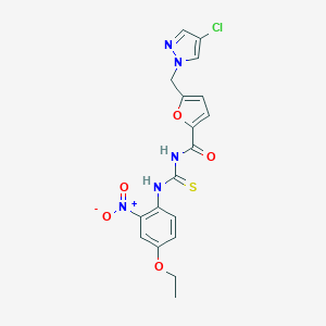 molecular formula C18H16ClN5O5S B454482 5-[(4-chloro-1H-pyrazol-1-yl)methyl]-N-[(4-ethoxy-2-nitrophenyl)carbamothioyl]furan-2-carboxamide 