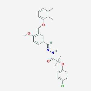 molecular formula C27H29ClN2O4 B454487 2-(4-chlorophenoxy)-N'-{3-[(2,3-dimethylphenoxy)methyl]-4-methoxybenzylidene}-2-methylpropanohydrazide 