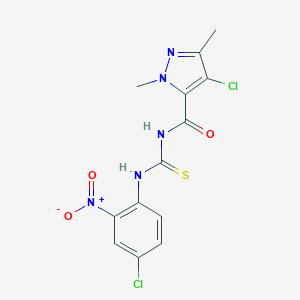 molecular formula C13H11Cl2N5O3S B454489 4-chloro-N-[(4-chloro-2-nitrophenyl)carbamothioyl]-1,3-dimethyl-1H-pyrazole-5-carboxamide 
