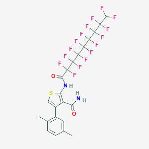 molecular formula C22H14F16N2O2S B454500 4-(2,5-Dimethylphenyl)-2-[(2,2,3,3,4,4,5,5,6,6,7,7,8,8,9,9-hexadecafluorononanoyl)amino]-3-thiophenecarboxamide 