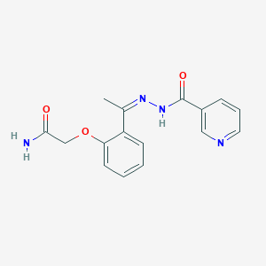 molecular formula C16H16N4O3 B454507 2-{2-[N-(3-pyridinylcarbonyl)ethanehydrazonoyl]phenoxy}acetamide 
