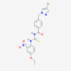 molecular formula C20H18BrN5O4S B454513 4-[(4-bromo-1H-pyrazol-1-yl)methyl]-N-[(4-ethoxy-2-nitrophenyl)carbamothioyl]benzamide 