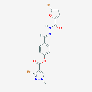 molecular formula C17H12Br2N4O4 B454515 4-[(E)-{2-[(5-bromofuran-2-yl)carbonyl]hydrazinylidene}methyl]phenyl 3-bromo-1-methyl-1H-pyrazole-4-carboxylate 