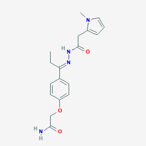 molecular formula C18H22N4O3 B454528 2-(4-{N-[(1-methyl-1H-pyrrol-2-yl)acetyl]propanehydrazonoyl}phenoxy)acetamide 