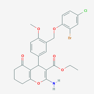 ethyl 2-amino-4-{3-[(2-bromo-4-chlorophenoxy)methyl]-4-methoxyphenyl}-5-oxo-5,6,7,8-tetrahydro-4H-chromene-3-carboxylate