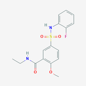 molecular formula C16H17FN2O4S B4545388 N-ethyl-5-{[(2-fluorophenyl)amino]sulfonyl}-2-methoxybenzamide 