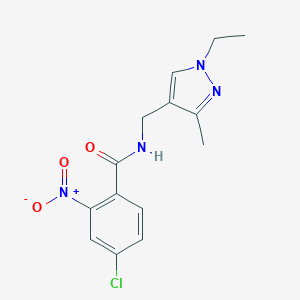 molecular formula C14H15ClN4O3 B454551 4-chloro-N-[(1-ethyl-3-methyl-1H-pyrazol-4-yl)methyl]-2-nitrobenzamide 