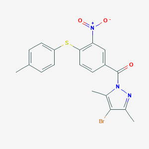 molecular formula C19H16BrN3O3S B454571 4-bromo-1-{3-nitro-4-[(4-methylphenyl)sulfanyl]benzoyl}-3,5-dimethyl-1H-pyrazole 