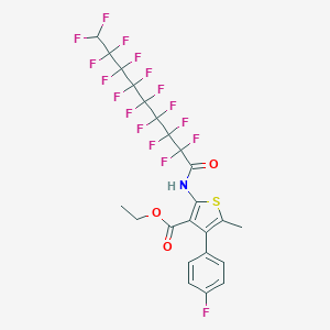 molecular formula C23H14F17NO3S B454572 Ethyl 4-(4-fluorophenyl)-2-[(2,2,3,3,4,4,5,5,6,6,7,7,8,8,9,9-hexadecafluorononanoyl)amino]-5-methyl-3-thiophenecarboxylate 