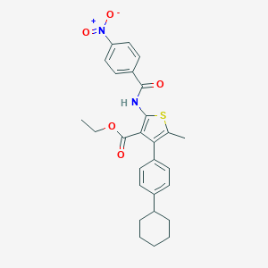 molecular formula C27H28N2O5S B454576 Ethyl 4-(4-cyclohexylphenyl)-2-({4-nitrobenzoyl}amino)-5-methyl-3-thiophenecarboxylate 