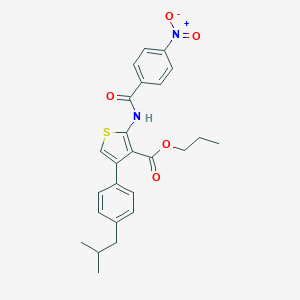 molecular formula C25H26N2O5S B454582 Propyl 2-({4-nitrobenzoyl}amino)-4-(4-isobutylphenyl)-3-thiophenecarboxylate 