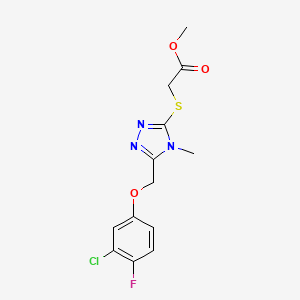 molecular formula C13H13ClFN3O3S B4545830 METHYL 2-({5-[(3-CHLORO-4-FLUOROPHENOXY)METHYL]-4-METHYL-4H-1,2,4-TRIAZOL-3-YL}SULFANYL)ACETATE 