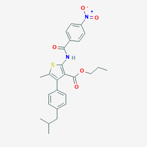 molecular formula C26H28N2O5S B454592 Propyl 2-({4-nitrobenzoyl}amino)-4-(4-isobutylphenyl)-5-methyl-3-thiophenecarboxylate 