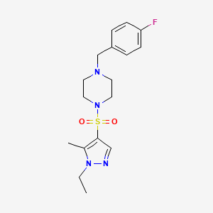 molecular formula C17H23FN4O2S B4545920 1-[(1-ethyl-5-methyl-1H-pyrazol-4-yl)sulfonyl]-4-(4-fluorobenzyl)piperazine 