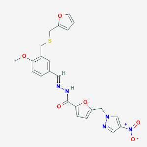 molecular formula C23H21N5O6S B454602 N'-(3-{[(2-furylmethyl)sulfanyl]methyl}-4-methoxybenzylidene)-5-({4-nitro-1H-pyrazol-1-yl}methyl)-2-furohydrazide 