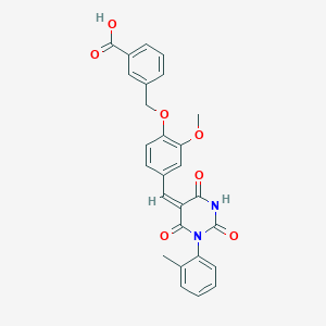 molecular formula C27H22N2O7 B4546195 3-[(2-Methoxy-4-{[(5E)-1-(2-methylphenyl)-2,4,6-trioxo-1,3-diazinan-5-ylidene]methyl}phenoxy)methyl]benzoic acid 