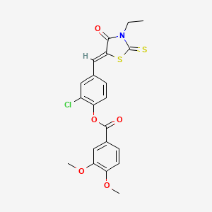 molecular formula C21H18ClNO5S2 B4546240 [2-chloro-4-[(Z)-(3-ethyl-4-oxo-2-sulfanylidene-1,3-thiazolidin-5-ylidene)methyl]phenyl] 3,4-dimethoxybenzoate 