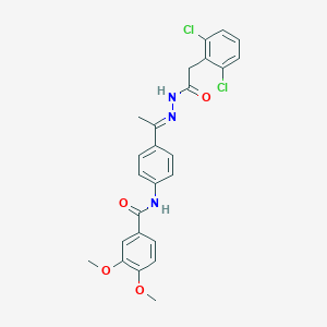 molecular formula C25H23Cl2N3O4 B454633 N-(4-{N-[(2,6-dichlorophenyl)acetyl]ethanehydrazonoyl}phenyl)-3,4-dimethoxybenzamide 