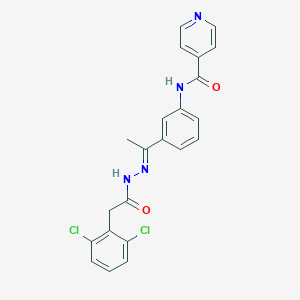 molecular formula C22H18Cl2N4O2 B454634 N-(3-{N-[(2,6-dichlorophenyl)acetyl]ethanehydrazonoyl}phenyl)isonicotinamide 