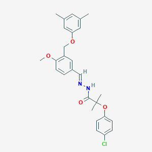 molecular formula C27H29ClN2O4 B454643 2-(4-chlorophenoxy)-N'-{3-[(3,5-dimethylphenoxy)methyl]-4-methoxybenzylidene}-2-methylpropanohydrazide 