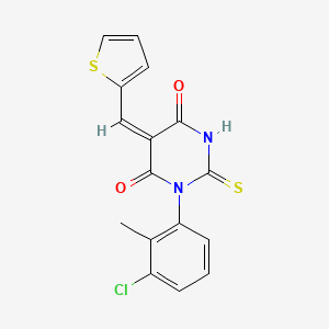 (5E)-1-(3-chloro-2-methylphenyl)-2-sulfanylidene-5-(thiophen-2-ylmethylidene)-1,3-diazinane-4,6-dione